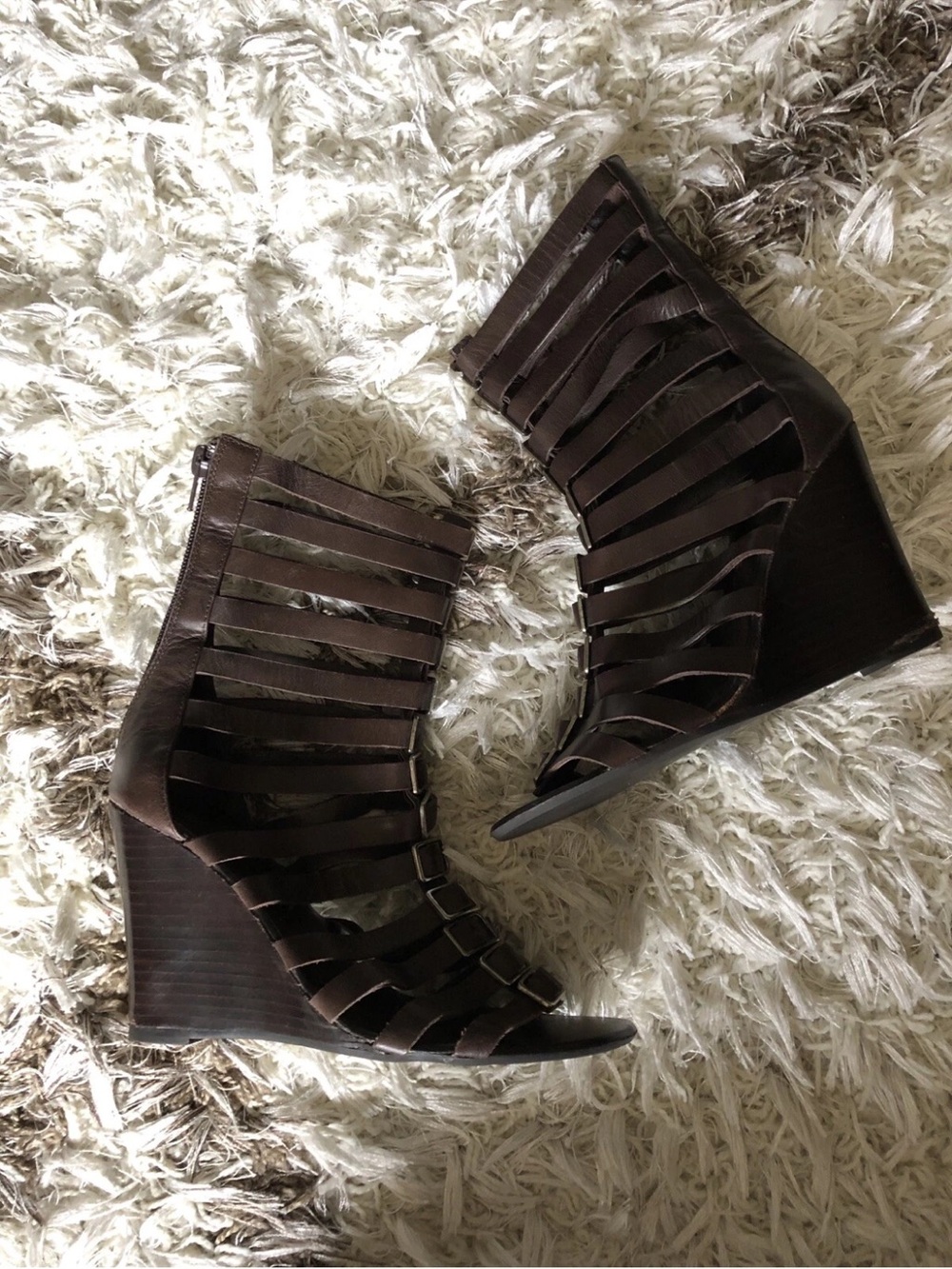Matiko Dark Brown Strappy Wedge Booties